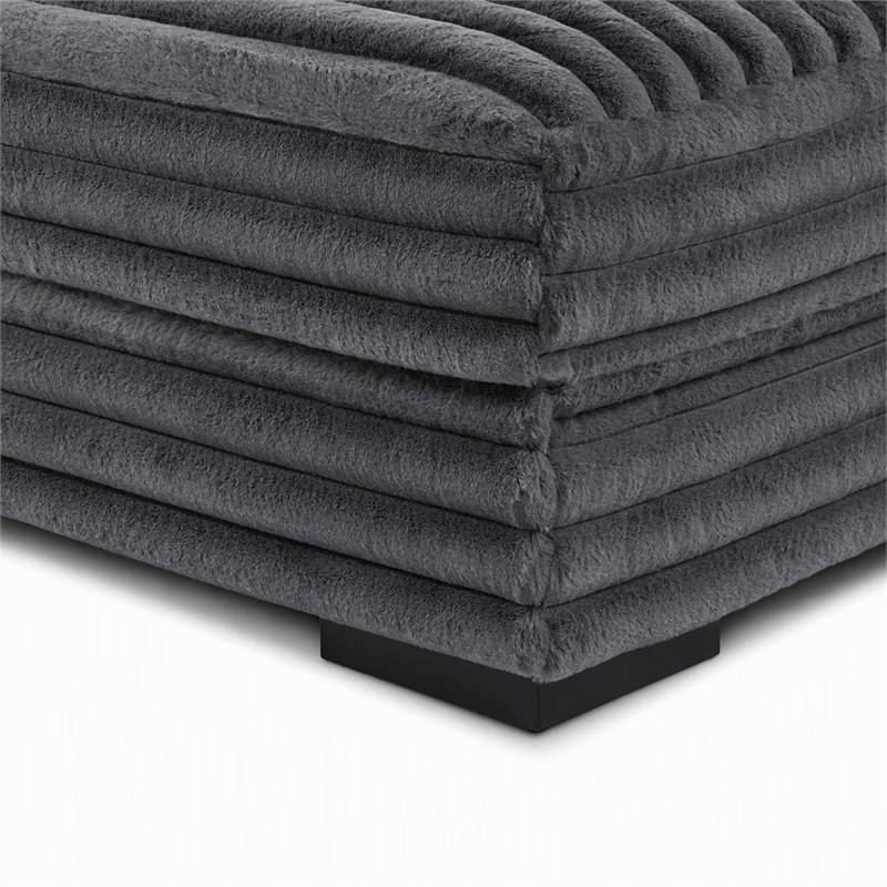 Pemberly Row Charcoal Gray Fabric Ottoman with Plush Cushion