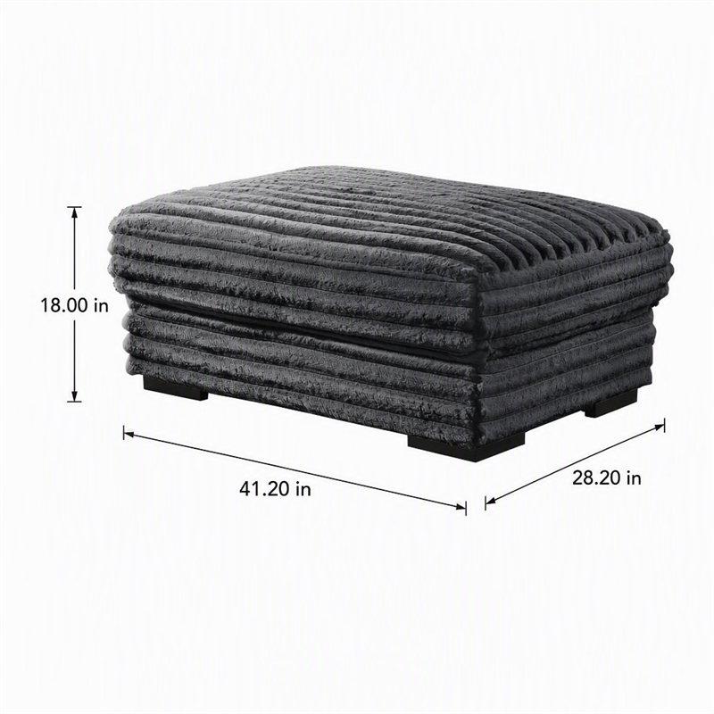 Pemberly Row Charcoal Gray Fabric Ottoman with Plush Cushion
