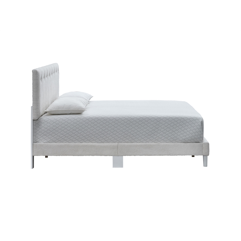 Pemberly Row Wheat Fabric Queen Bed with Tufted Gold Details