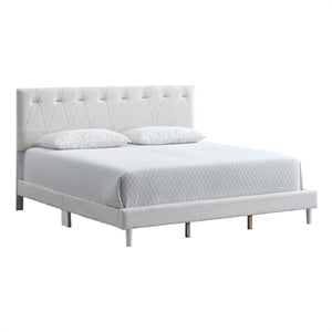 Pemberly Row Wheat Fabric Queen Bed with Tufted Gold Details