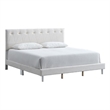Pemberly Row Wheat Fabric Queen Bed with Tufted Gold Details