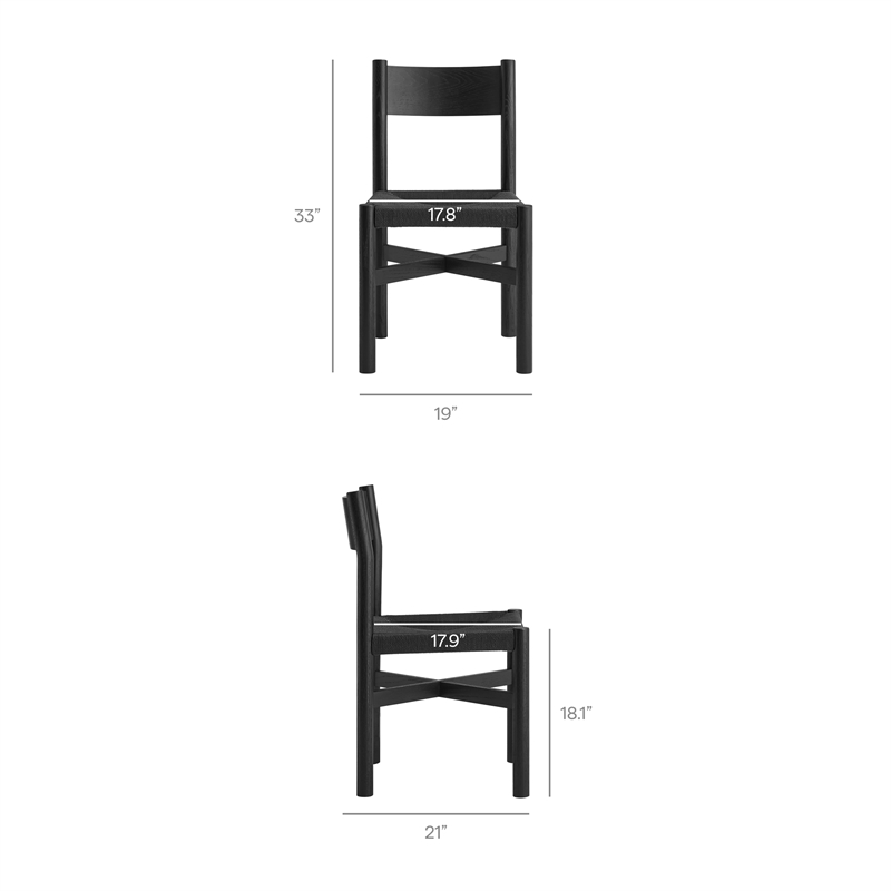Pemberly Row Oak Dining Side Chair with Woven Seat in Black