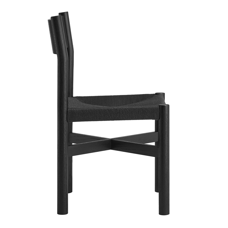 Pemberly Row Oak Dining Side Chair with Woven Seat in Black