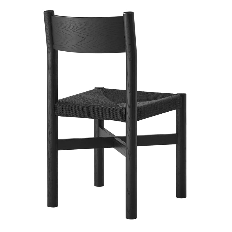 Pemberly Row Oak Dining Side Chair with Woven Seat in Black