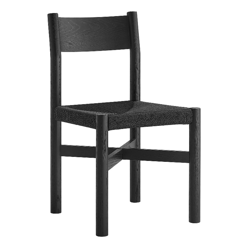 Pemberly Row Oak Dining Side Chair with Woven Seat in Black