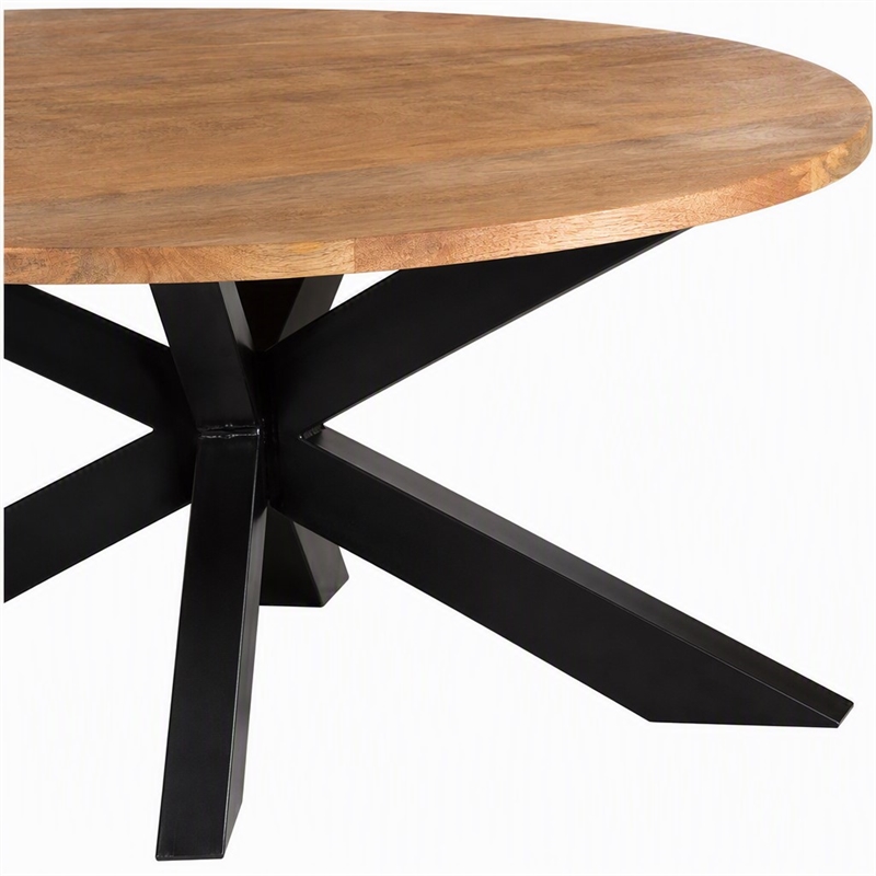 Pemberly Row Oval Dining Table Solid Mango Wood Natural Black Base 78 in