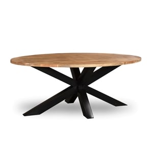 Pemberly Row Oval Dining Table Solid Mango Wood Natural Black Base 78 in