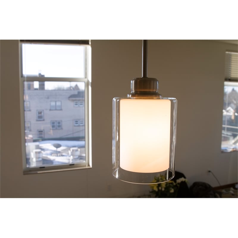 Pemberly Row Olso Stainless Steel Mini Pendant in Satin Nickel Finish
