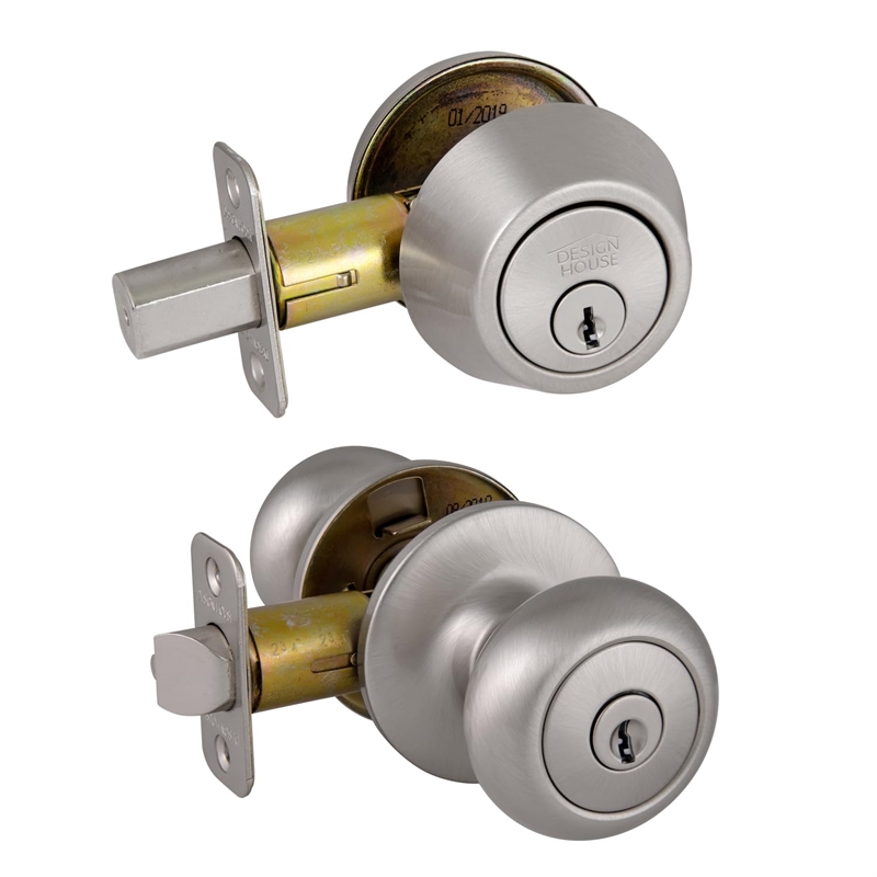 Pemberly Row Cambridge Door Knob and Deadbolt in Satin Nickel