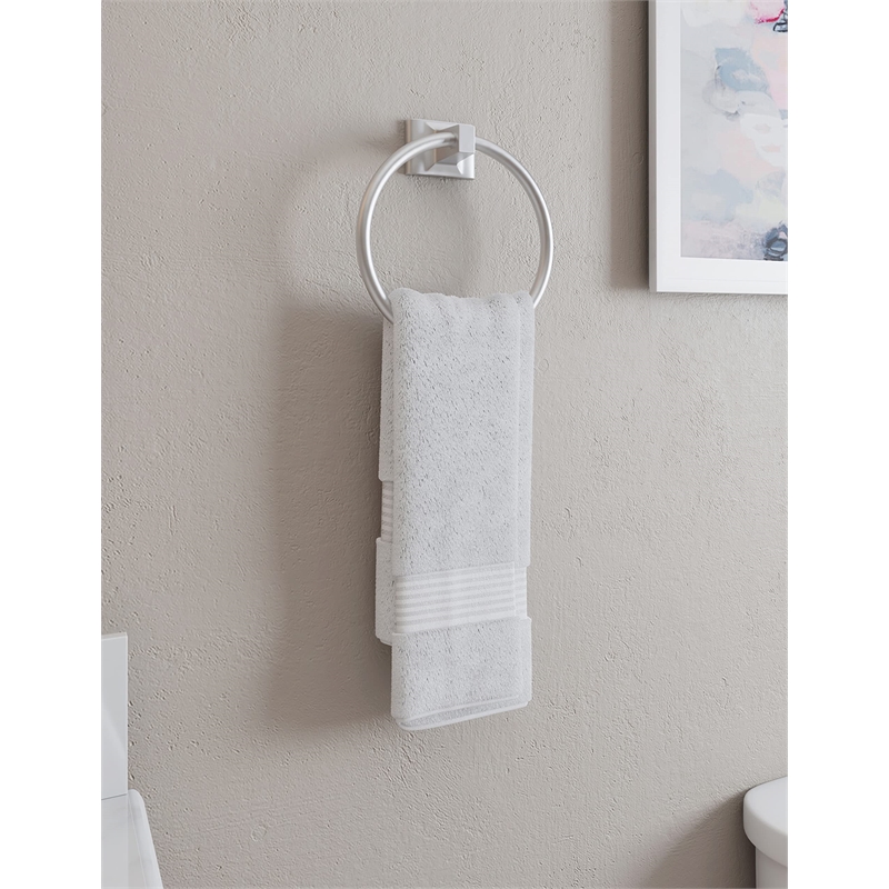 Pemberly Row Traditional Metal Towel Ring in Satin Nickel 6 in
