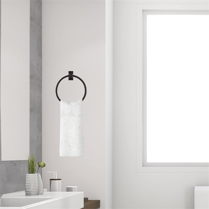 Pemberly Row Matte Black Metal Towel Ring 6 Inch