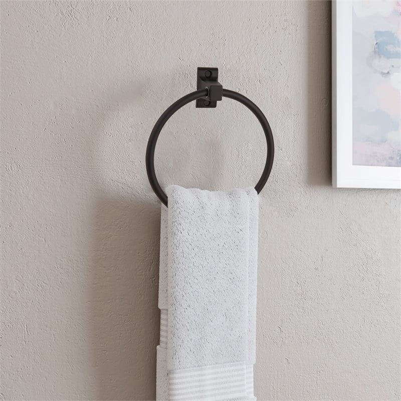 Pemberly Row Matte Black Metal Towel Ring 6 Inch