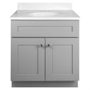 Pemberly Row Vanity with Cultured Marble Top in Gray Fully Assembled