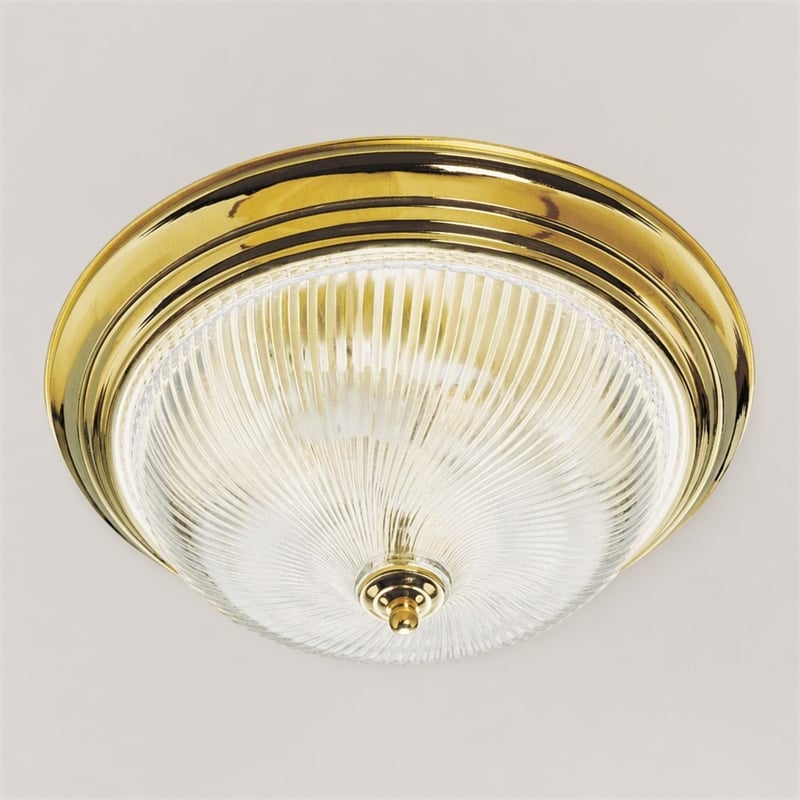 Pemberly Row Ribbed Glass Ceiling Fixture Polished Brass 3 Light Steel Base