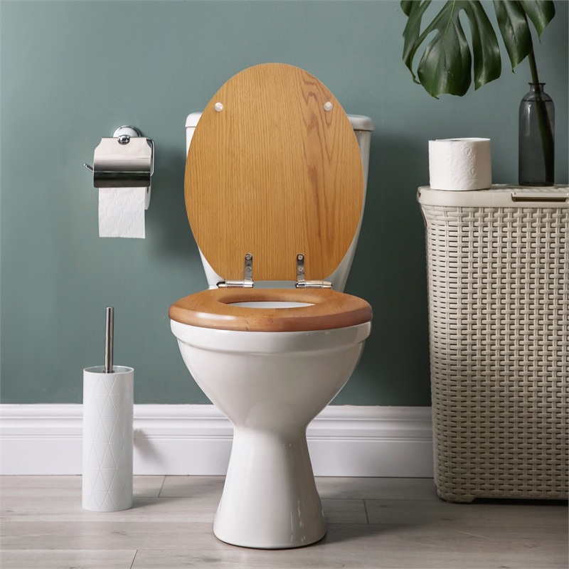 Pemberly Row Elongated Wood Toilet Seat in Honey Oak with Soft Close
