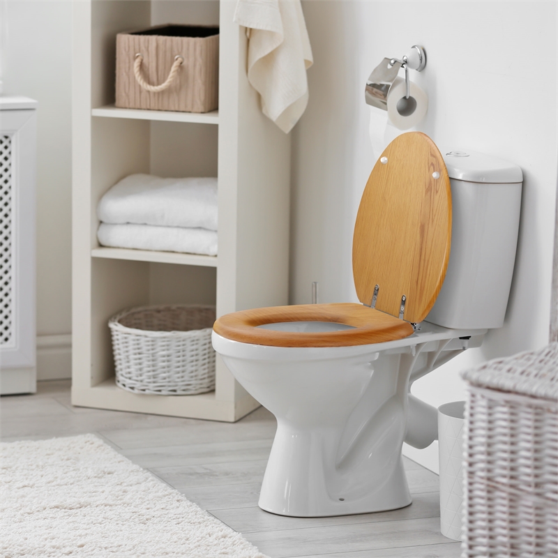 Pemberly Row Elongated Wood Toilet Seat in Honey Oak with Soft Close
