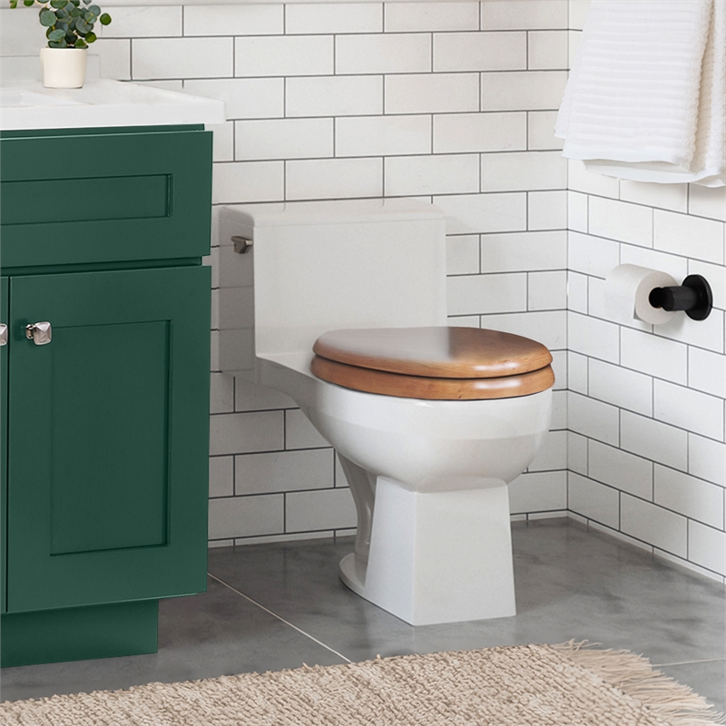 Pemberly Row Elongated Wood Toilet Seat in Honey Oak with Soft Close
