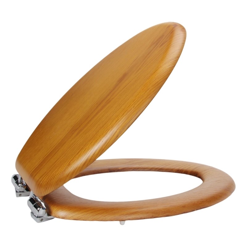 Pemberly Row Elongated Wood Toilet Seat in Honey Oak with Soft Close