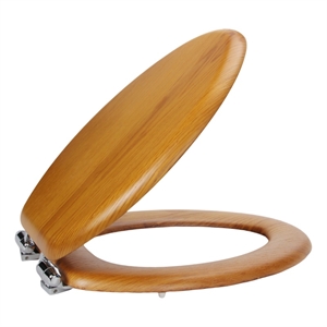 Pemberly Row Elongated Wood Toilet Seat in Honey Oak with Soft Close