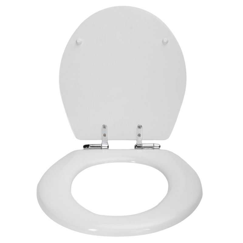Pemberly Row Round Wood Toilet Seat in White with Soft Close Hinges