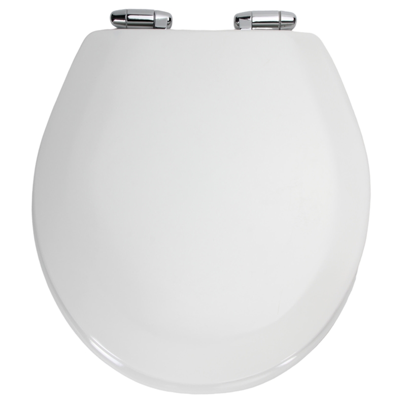 Pemberly Row Round Wood Toilet Seat in White with Soft Close Hinges