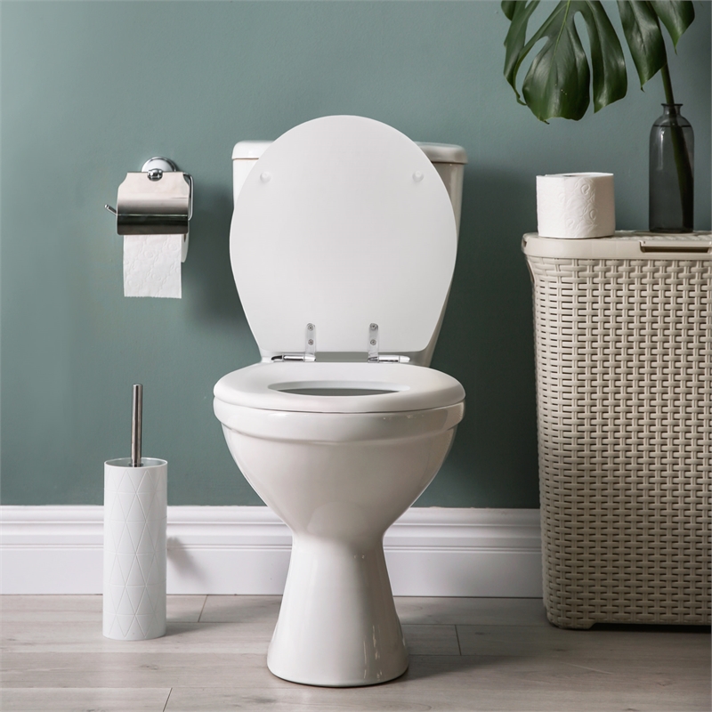 Pemberly Row Round Wood Toilet Seat in White with Soft Close Hinges