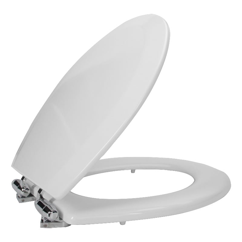 Pemberly Row Round Wood Toilet Seat in White with Soft Close Hinges