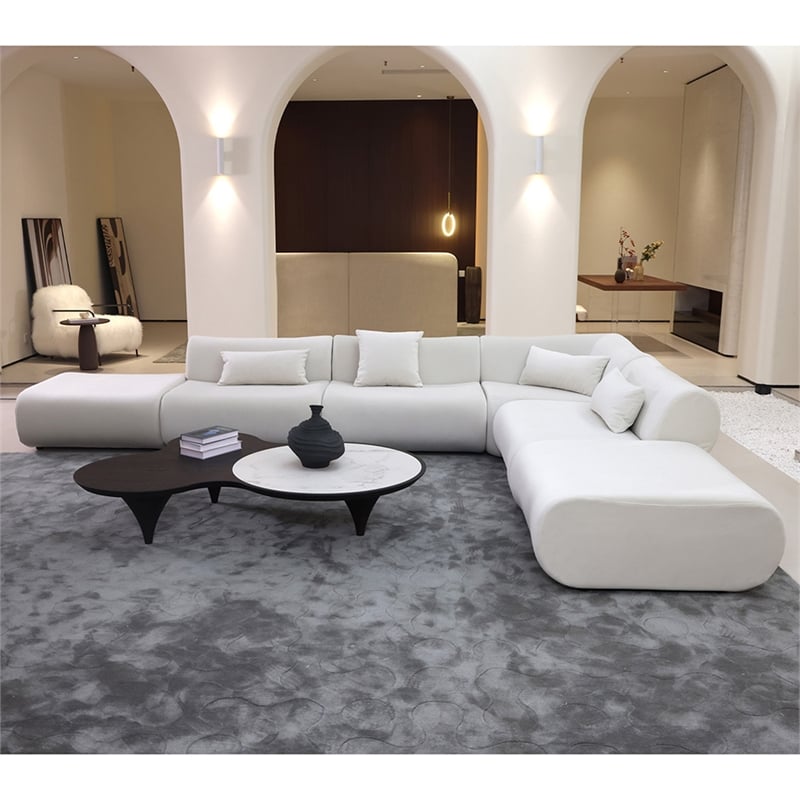 Pemberly Row L-Shaped Velvet Sectional Sofa in Cream
