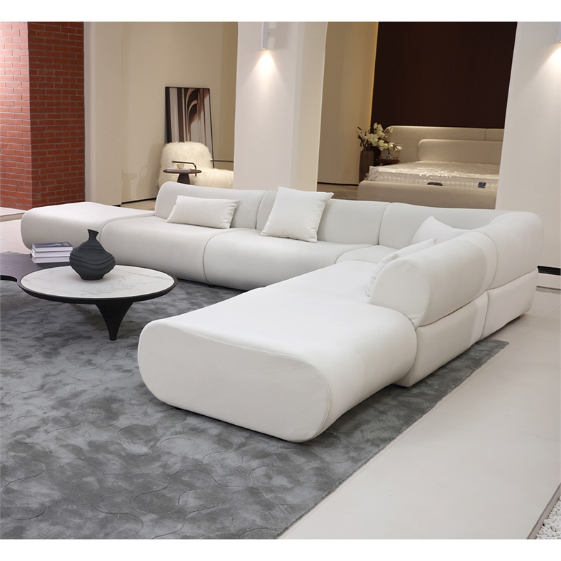Pemberly Row L-Shaped Velvet Sectional Sofa in Cream