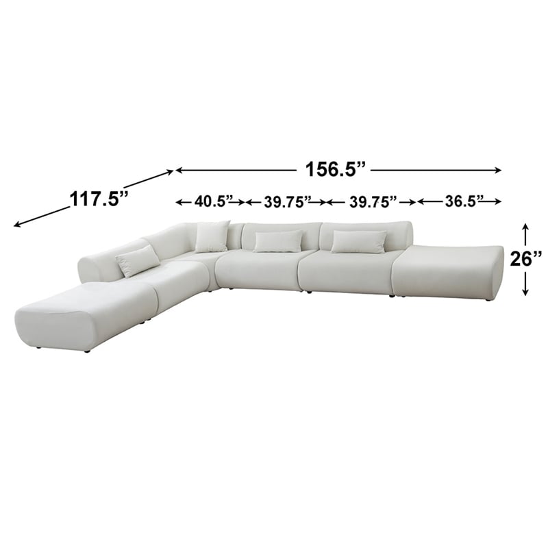 Pemberly Row L-Shaped Velvet Sectional Sofa in Cream
