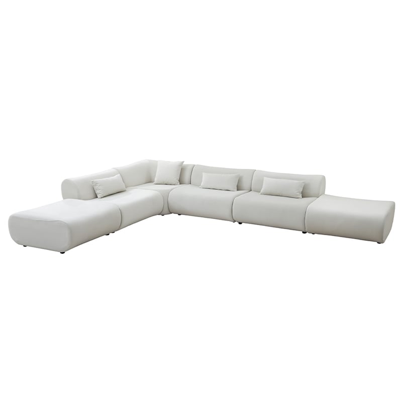 Pemberly Row L-Shaped Velvet Sectional Sofa in Cream