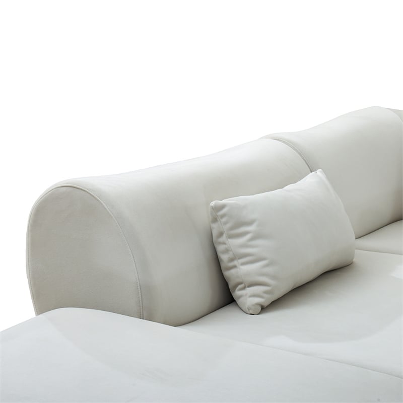 Pemberly Row L-Shaped Velvet Sectional Sofa in Cream