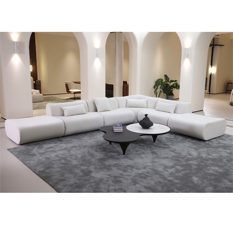 Pemberly Row L-Shaped Velvet Sectional Sofa in Cream