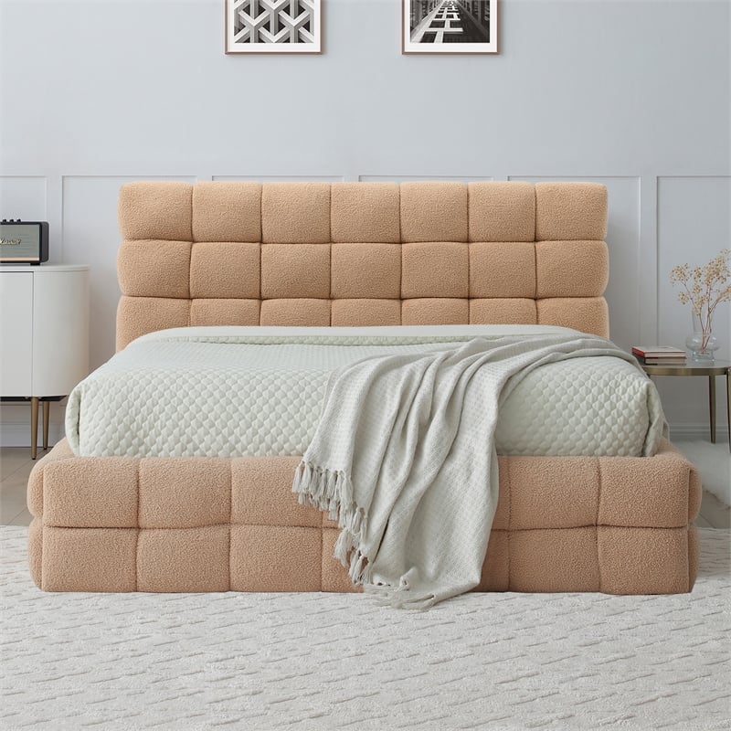 Pemberly Row Upholstered Queen Bed Frame with Tufted Fabric Headboard