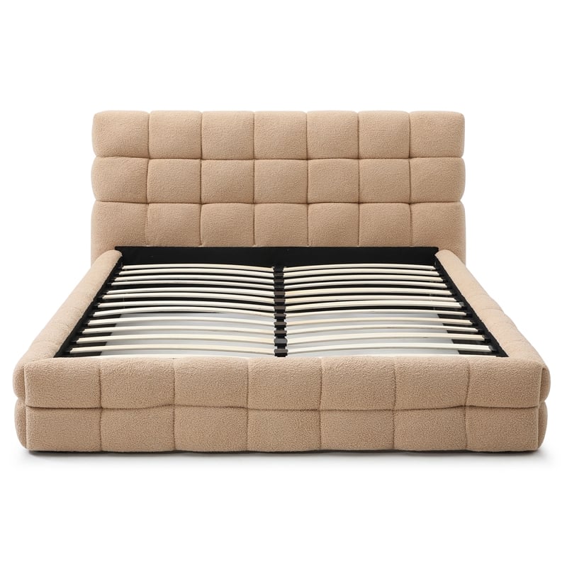 Pemberly Row Upholstered Queen Bed Frame with Tufted Fabric Headboard