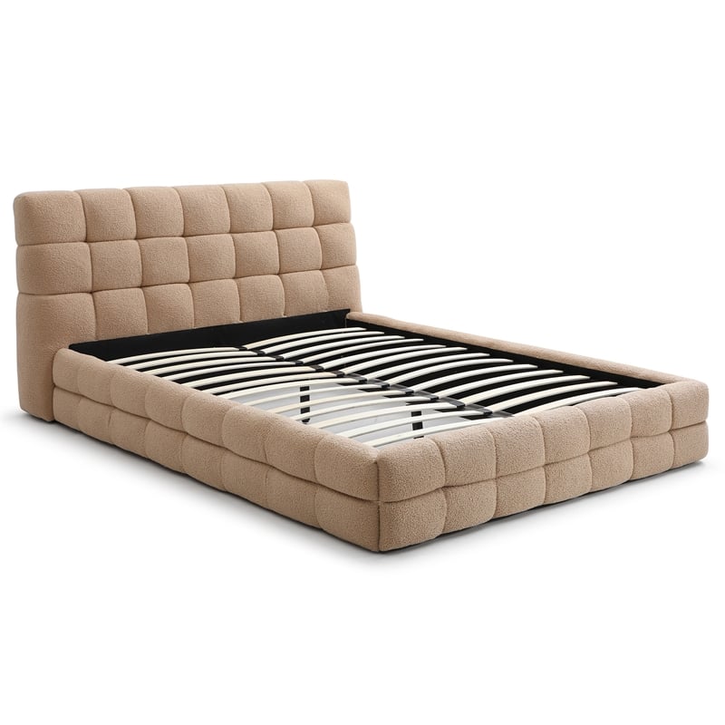 Pemberly Row Upholstered Queen Bed Frame with Tufted Fabric Headboard