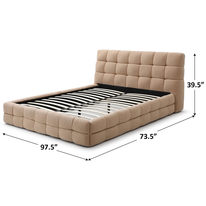 Pemberly Row Upholstered Queen Bed Frame with Tufted Fabric Headboard