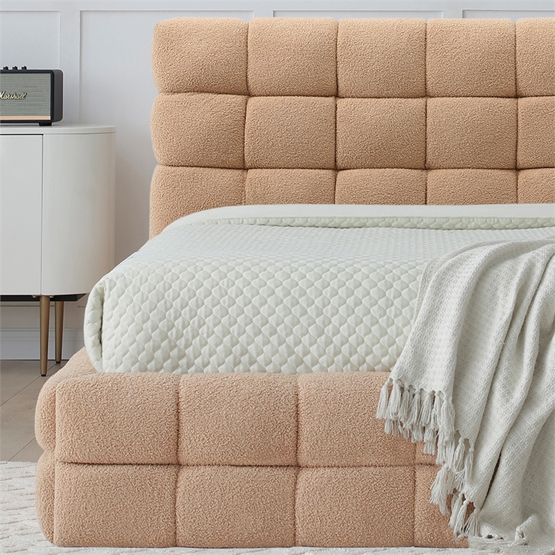 Pemberly Row Upholstered Queen Bed Frame with Tufted Fabric Headboard