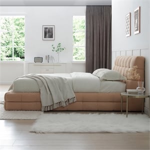 Pemberly Row Upholstered Queen Bed Frame with Tufted Fabric Headboard