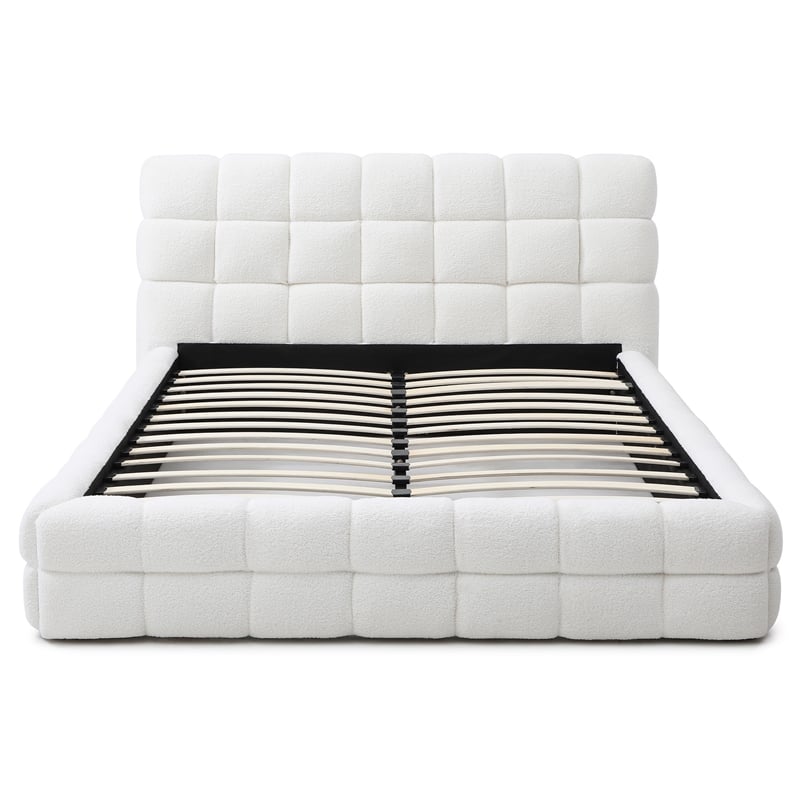 Pemberly Row Queen Upholstered Bed Frame Plush Fabric White 97.5