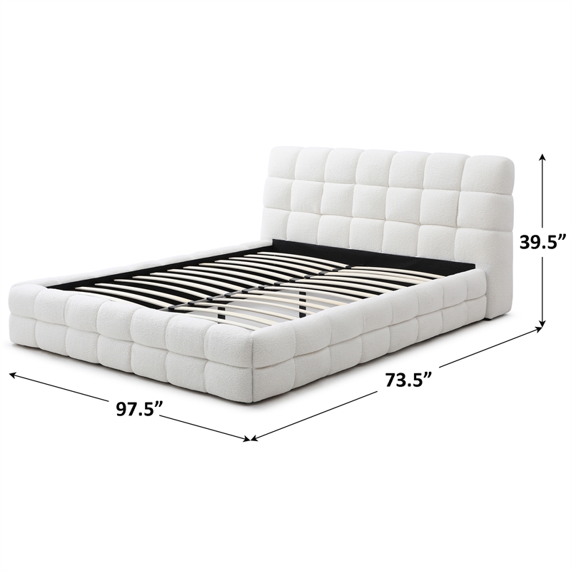 Pemberly Row Queen Upholstered Bed Frame Plush Fabric White 97.5