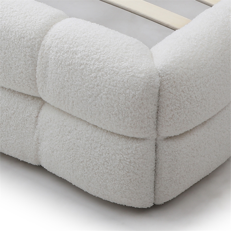 Pemberly Row Queen Upholstered Bed Frame Plush Fabric White 97.5