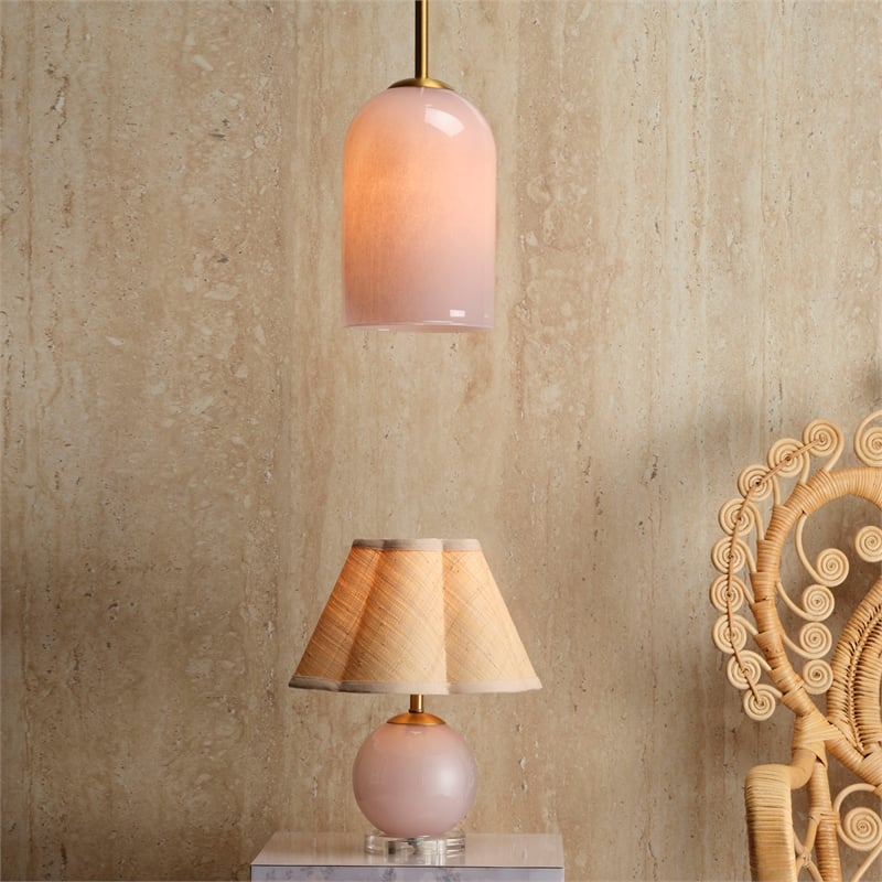 Pemberly Row Holt 1-Light Pendant with Pink Glass Shade and Brass