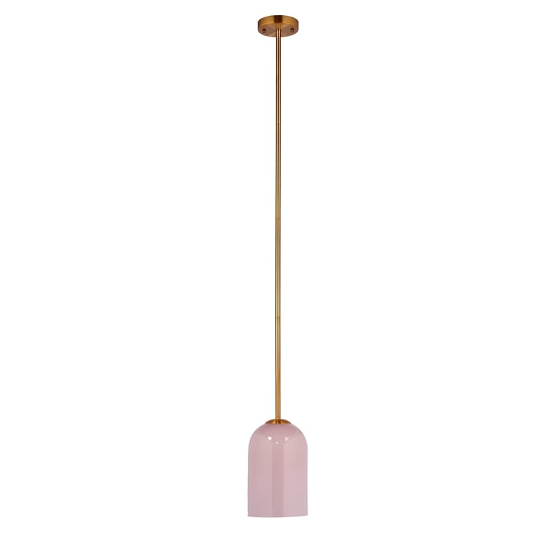 Pemberly Row Holt 1-Light Pendant with Pink Glass Shade and Brass