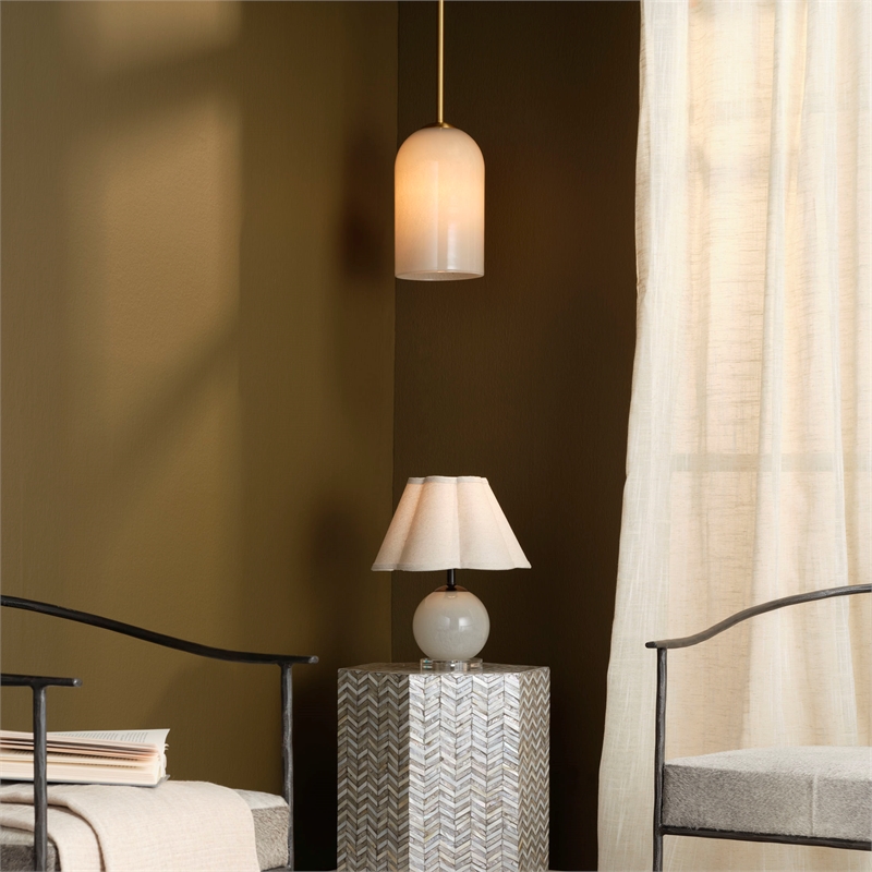 Pemberly Row Holt 1-Light Pendant with Taupe Glass Shade and Brass