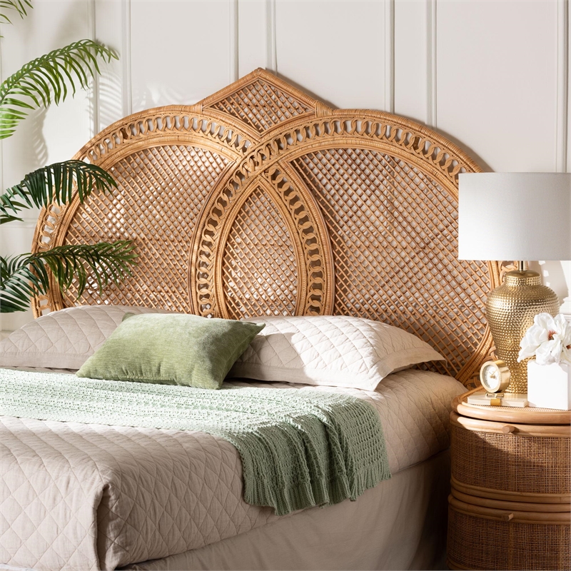 Pemberly Row Nerita Handwoven Rattan Honey Queen Headboard