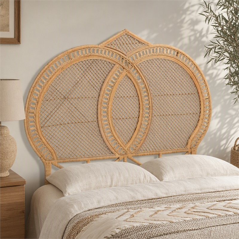 Pemberly Row Nerita Handwoven Rattan Honey Queen Headboard