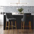 Pemberly Row Velvet Counter Stool in Pleated Black with Gold Legs
