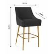 Pemberly Row Velvet Counter Stool in Pleated Black with Gold Legs