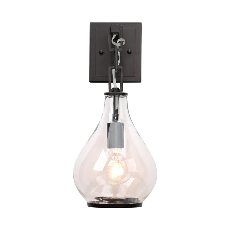 Pemberly Row 1-Light Metal & Glass Drop Wall Sconce in Bronze and Clear